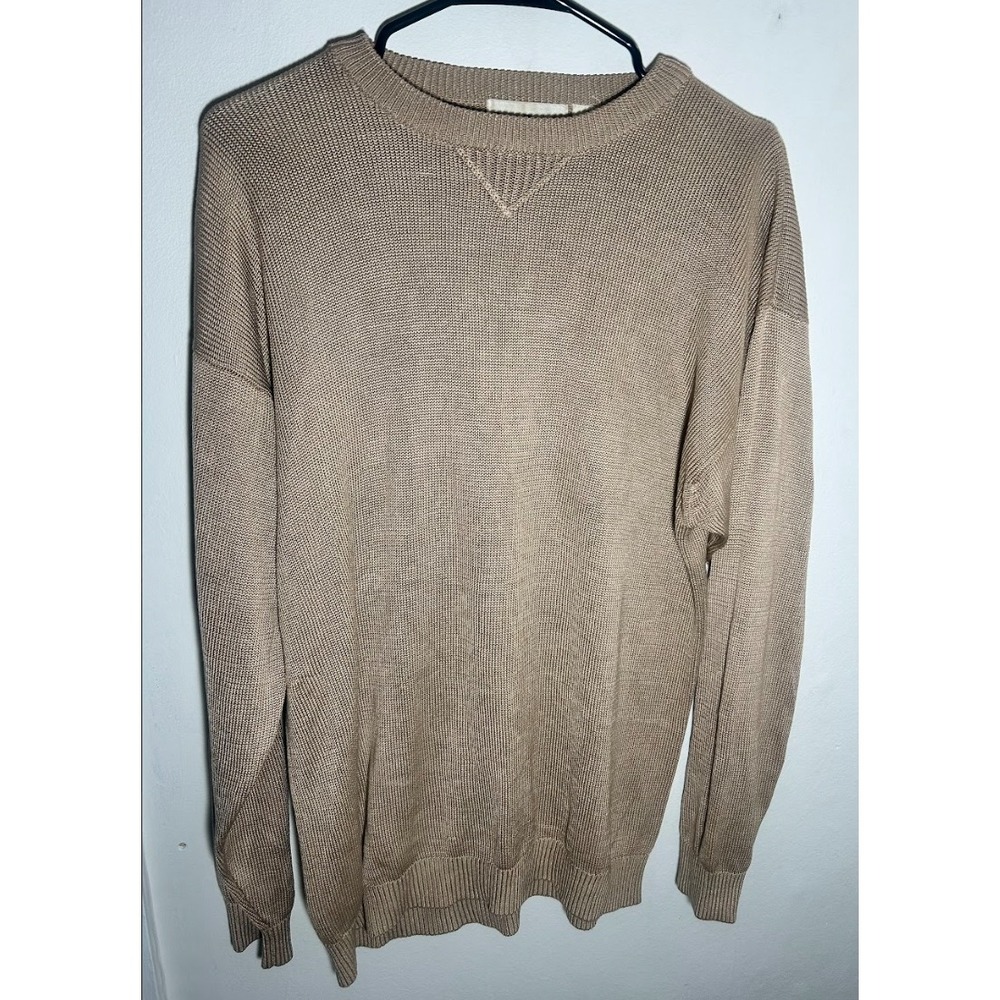 Barry Bricken 100% Silk Knit Sweater Crewneck Long Sleeve Tan Neutral Womens